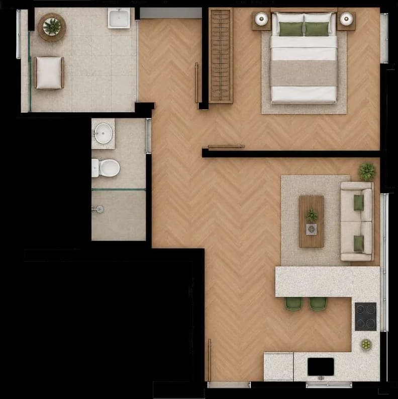 Planta de Flat 101, 42.75 m²