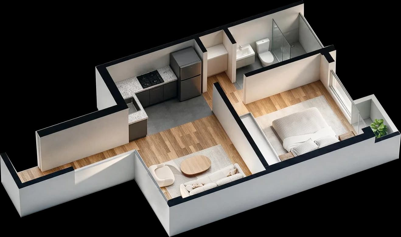 Planta de Tipología B, 41.45 m²