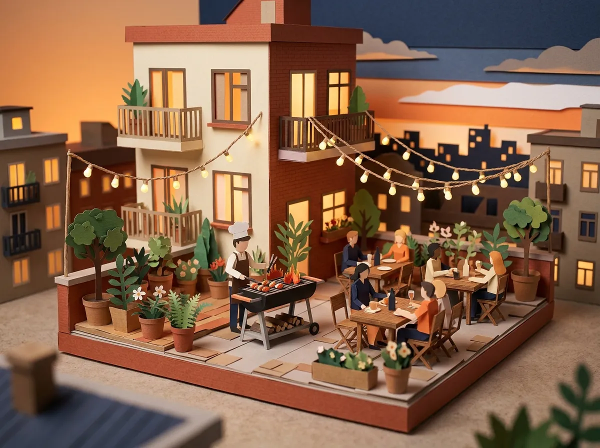 Maqueta de papel: Terraza y parrillas