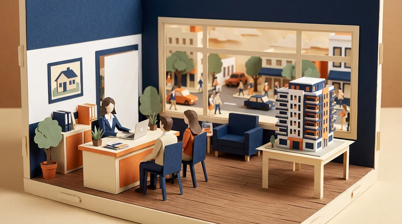Maqueta de papel de una sala de ventas