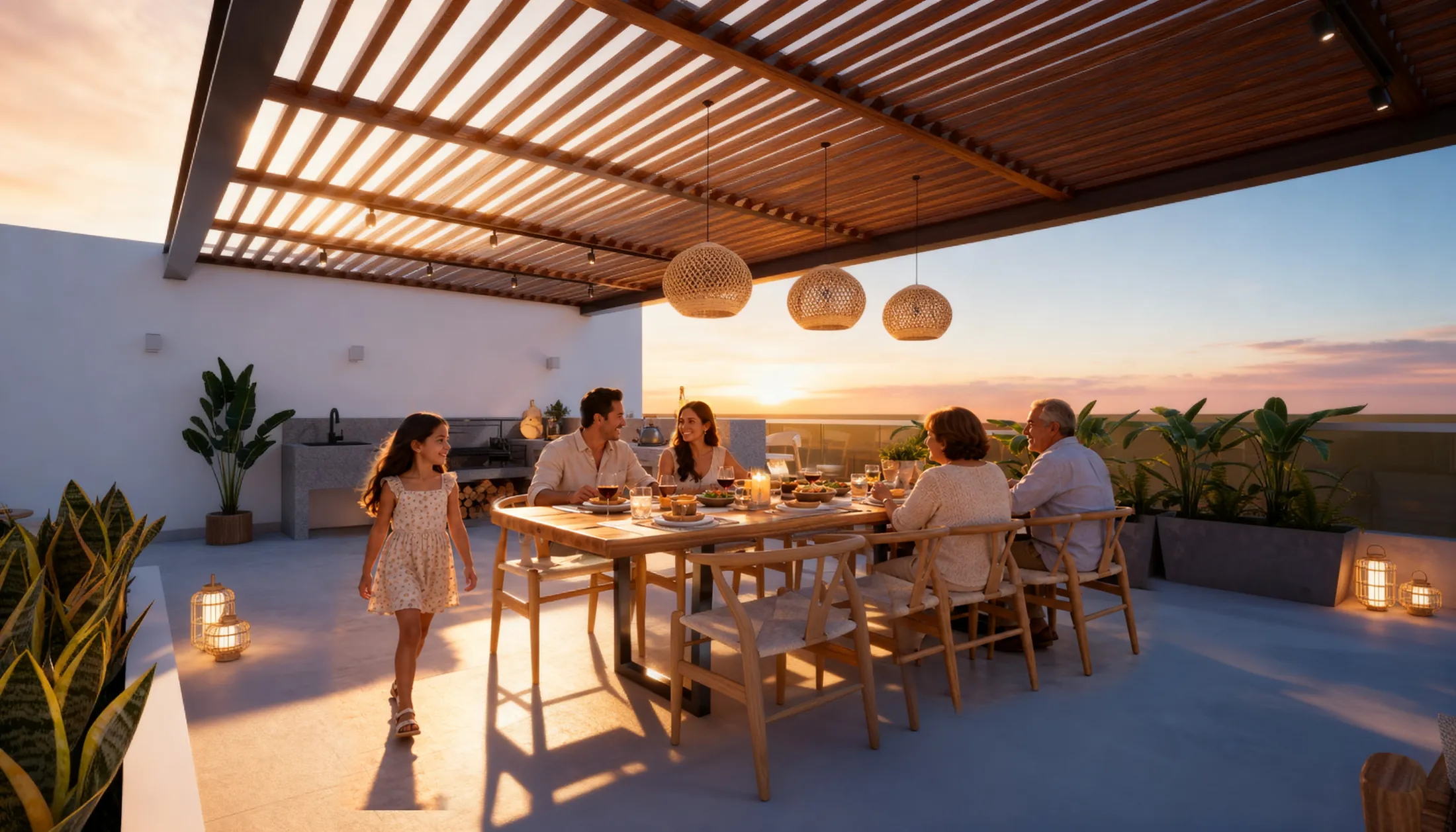 Terraza con parrillas